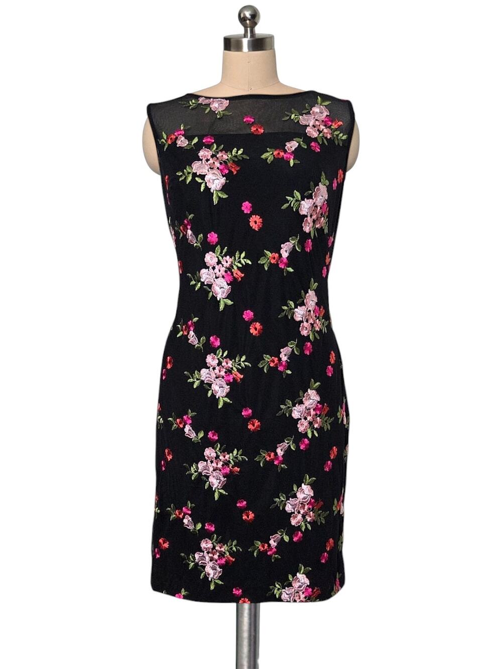 Lauren Ralph Lauren Black Sheer Embroidered Overlay Dress 10